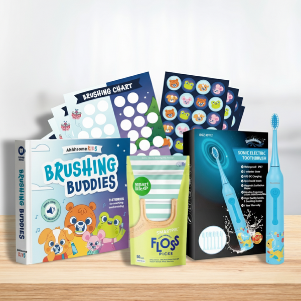 Healthy Smiles Bundle - Book, Sonic Toothbrush, Brushing Stickers & Floss Picks